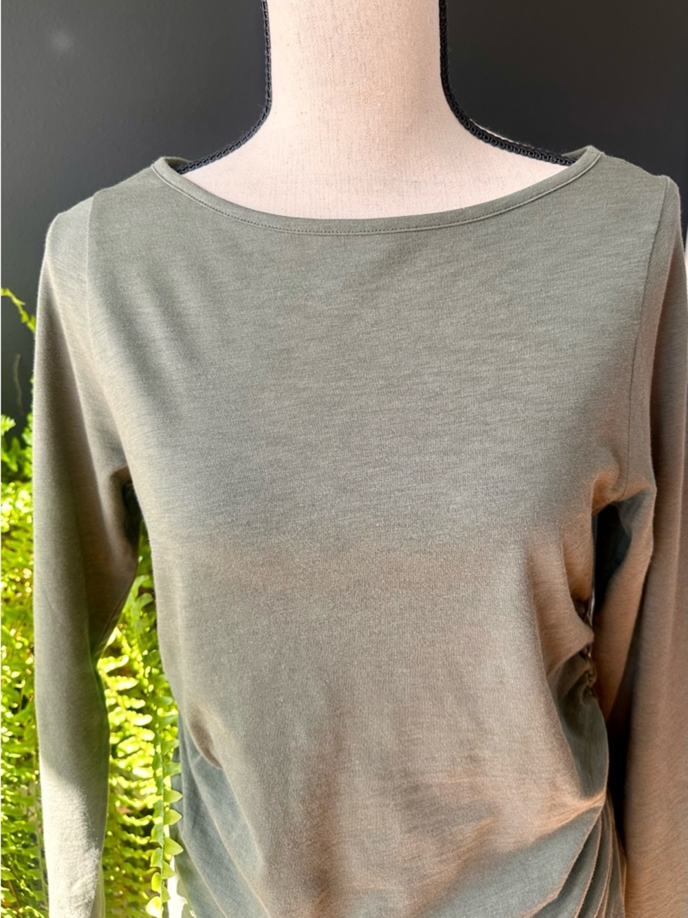 Madewell Olive Green, Side-Ruched, Long Sleeve Tee, Size Small, NWT